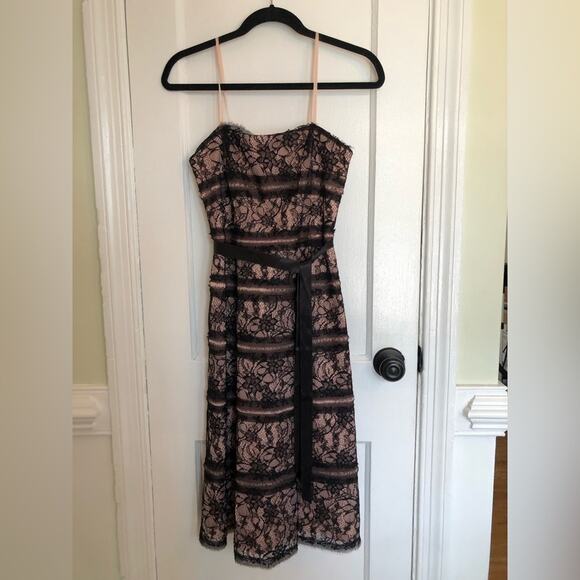 BCBGMaxAzria Black and Nude Lace Midi Dress - Picture 2 of 6